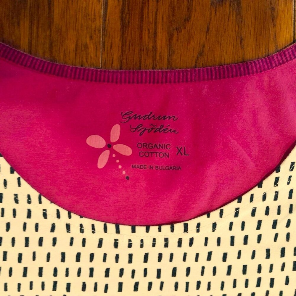 Gudren Sjoden Tunic Large Organic Cotton Cream and Black Scandi Folk Bold Boho